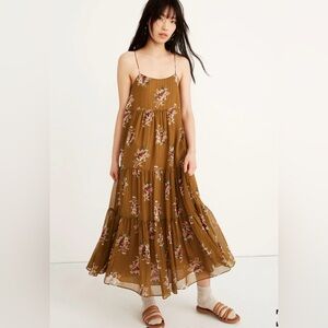 Madewell Midi Dress in Metallic Classic Corsage Nosegay Floral Distant Olive